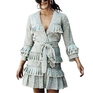 *SOLD* ALEXIS Audrea Pastel Mint Green V-Neck Ruffled Eyelet Cotton Mini Dress